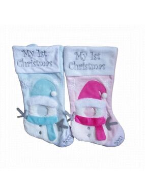 2 Pack My First Christmas Stocking Blue And Pink Snowmen 2021